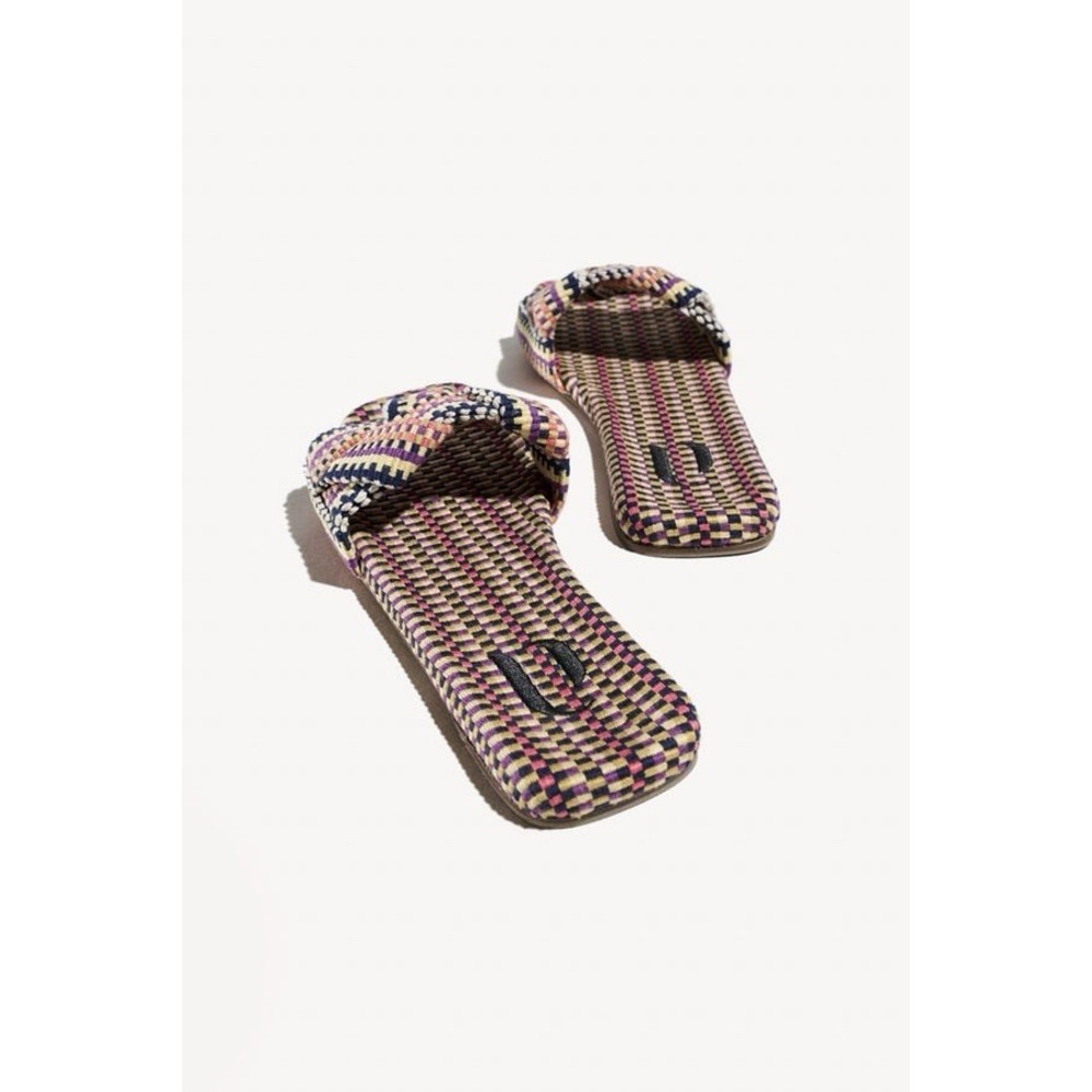Anthropologie Amambaih Martina Flatform Sandals‎ Blue Pink Size 41 Woven Braided